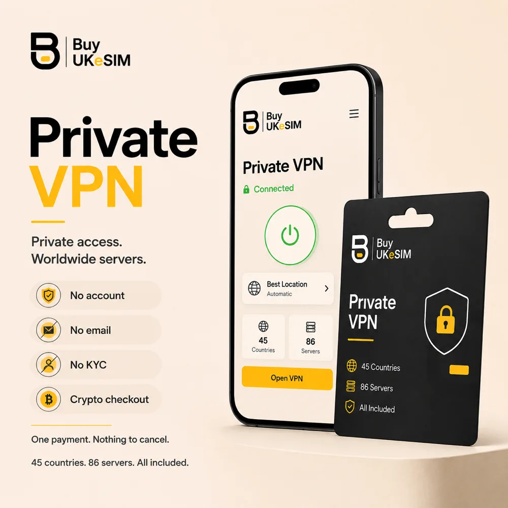 BuyUKeSIM - VPN Access, 365 Days (No Account, No KYC, Crypto Pay)